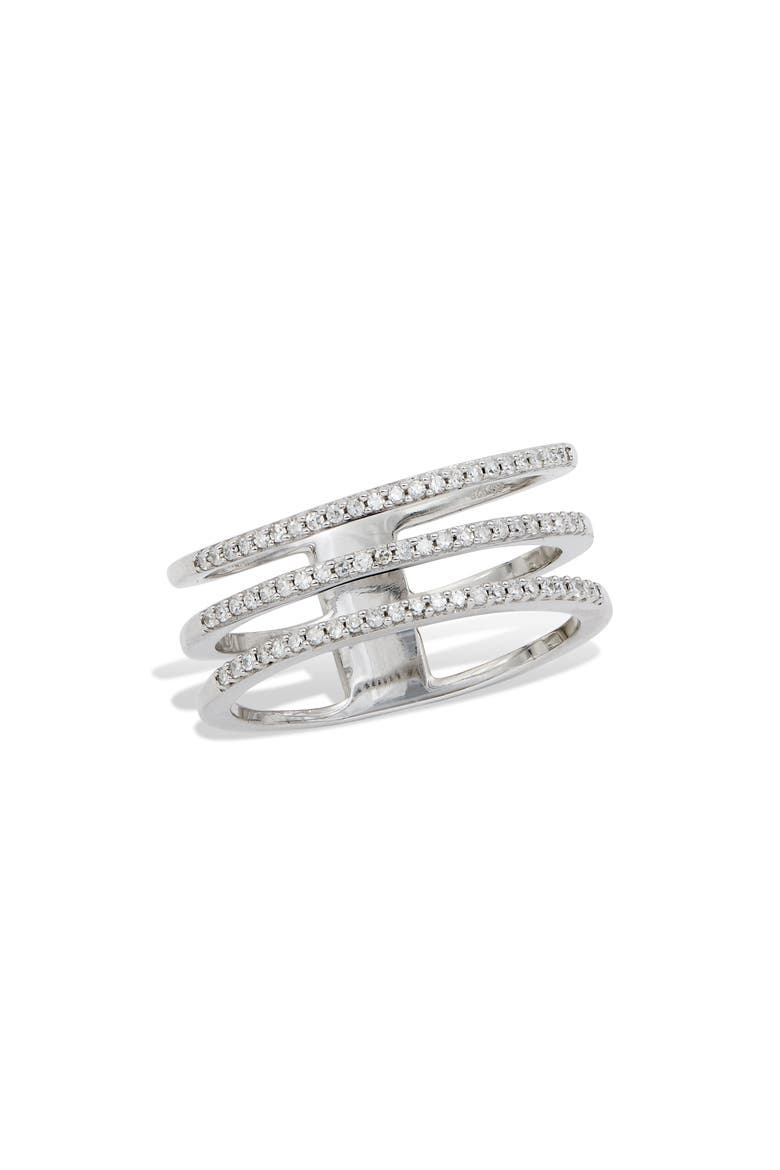 Triple Row Diamond Statement Ring, Main, color, SILVER