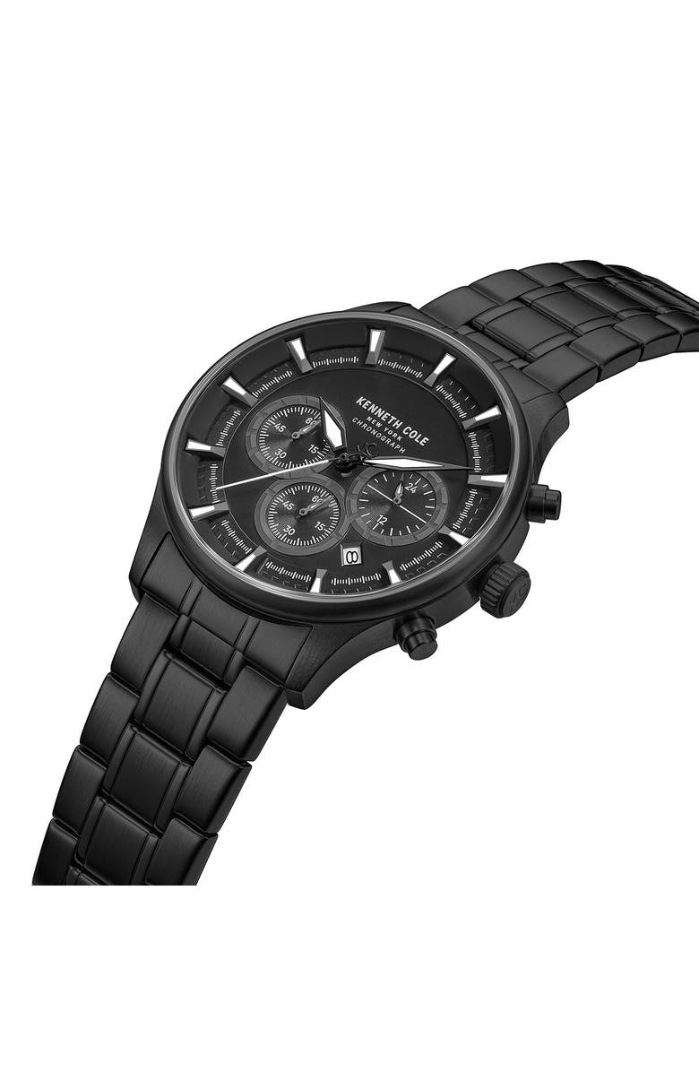 Kenneth Cole New York The Thompson Black Chronograph Bracelet Watch, 43.5mm, Alternate, color, Black