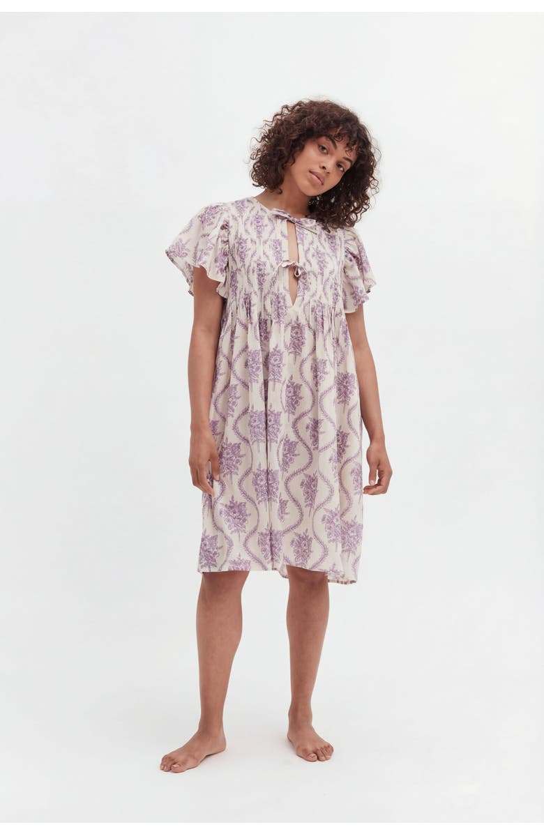 Desmond & Dempsey Pleated Nightie, Main, color, Alpen Flora Cream/Violet