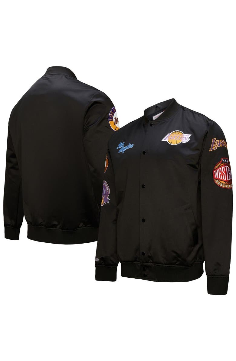 Mitchell & Ness Men's Mitchell & Ness Black Los Angeles Lakers Blackout Collection Vintage Full-Snap Satin Jacket, Main, color, Black