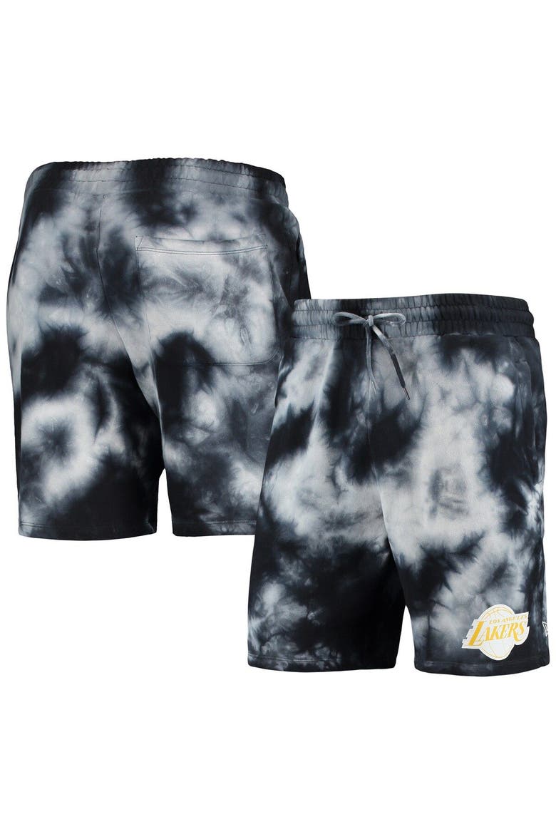 Men's New Era Black Los Angeles Lakers Fleece Tie-Dye Shorts, Main, color, Black