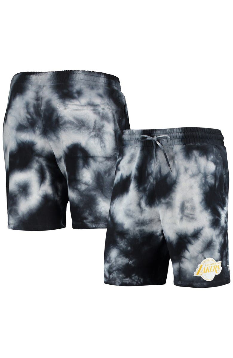 New Era Men's New Era Black Los Angeles Lakers Fleece Tie-Dye Shorts, Main, color, Black