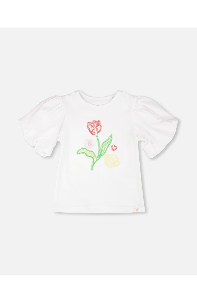 Deux par Deux Organic Cotton Jersey Embroidery Short Sleeve Top, Main, color, White