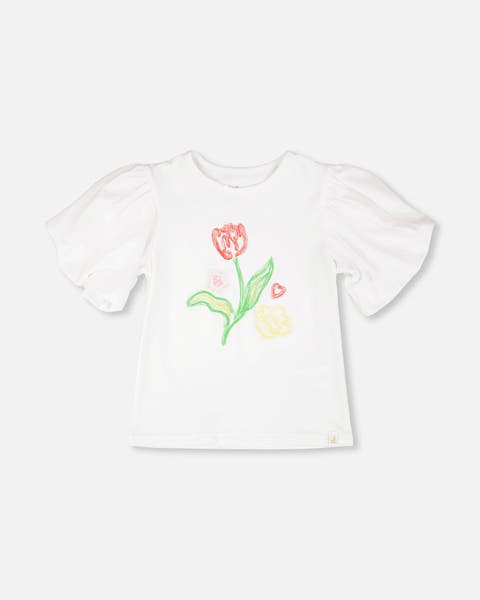 Organic Cotton Jersey Embroidery Short Sleeve Top (Toddler, Little Kid & Big Kid)