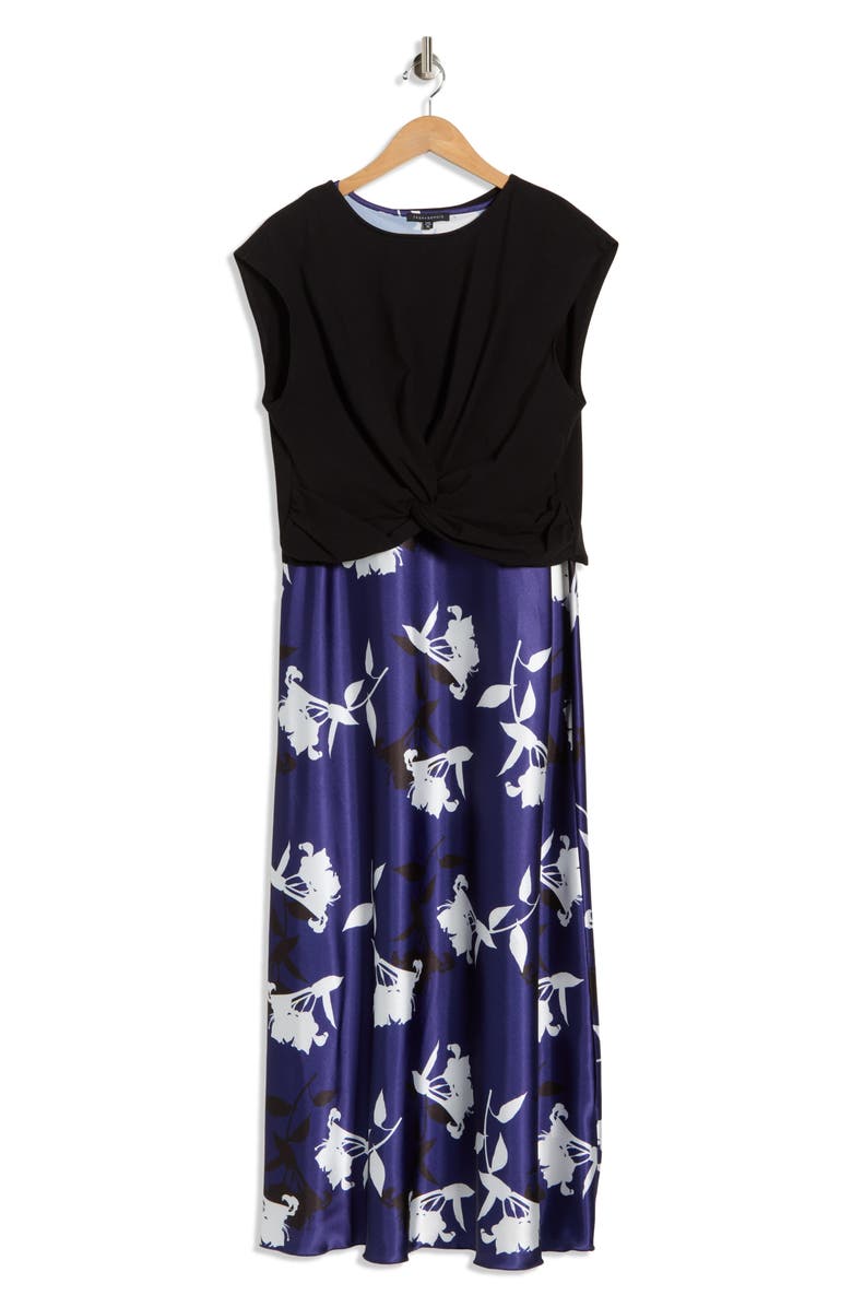 TASH AND SOPHIE Twist Knit & Satin Midi Dress, Alternate, color, 