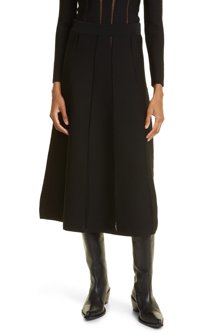 Lace Inset Paneled Knit Skirt, Main, color, BLACK
