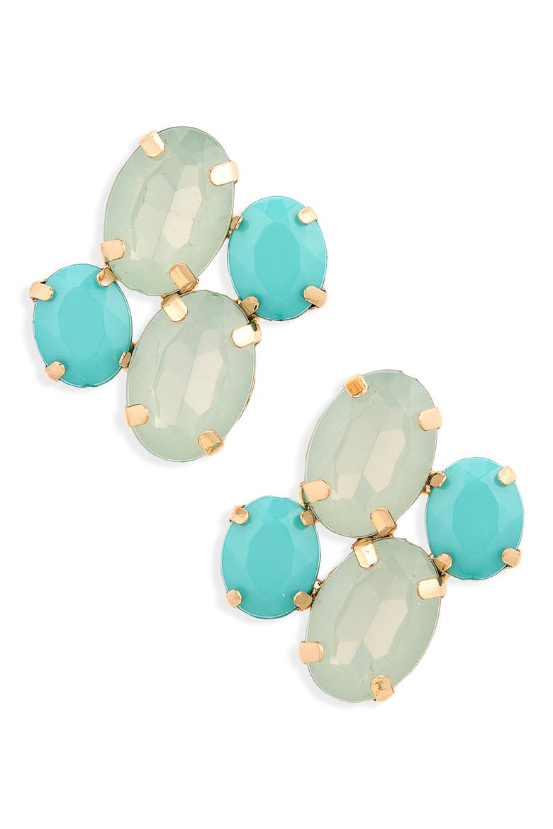 Crystal Cluster Stud Earrings, Main, color, TURQUOISE MULTI