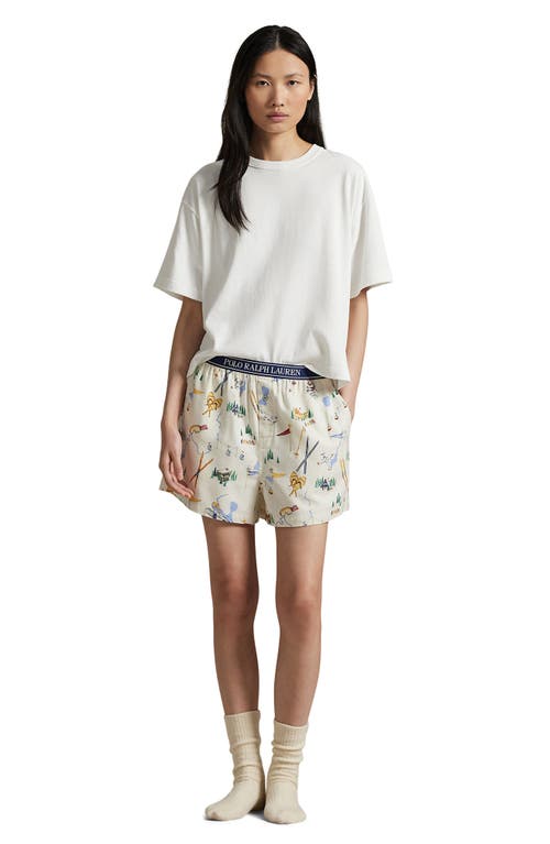 Polo Ralph Lauren Print Cotton Boxer Pajama Shorts In White