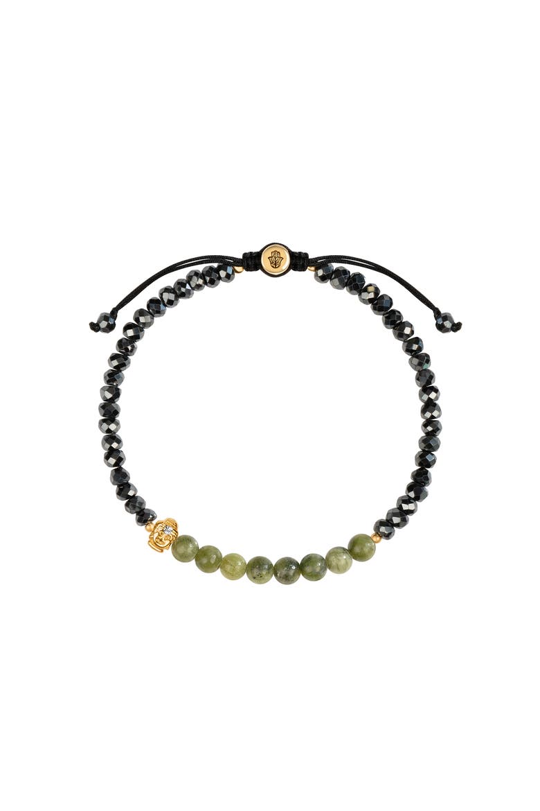 Jade Buddha Charm Hematite Women's Beaded Adjustable Bracelet - Enlightened Approach, Main, color, Black/green/gold
