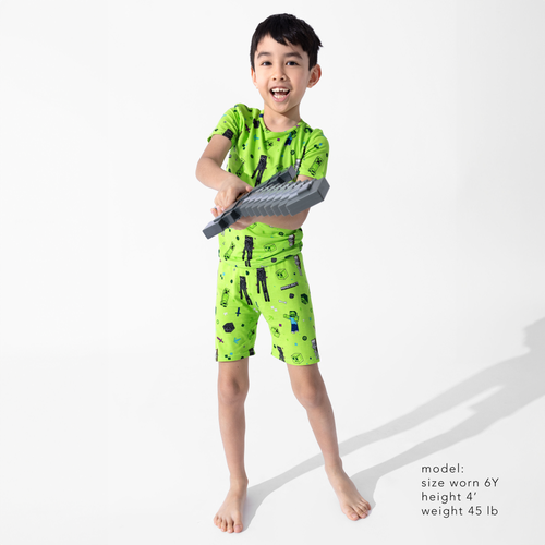 Bellabu Bear Minecraft Mob Squad Kids 2-piece Short Sleeve & Shorts Pajama Set In Green