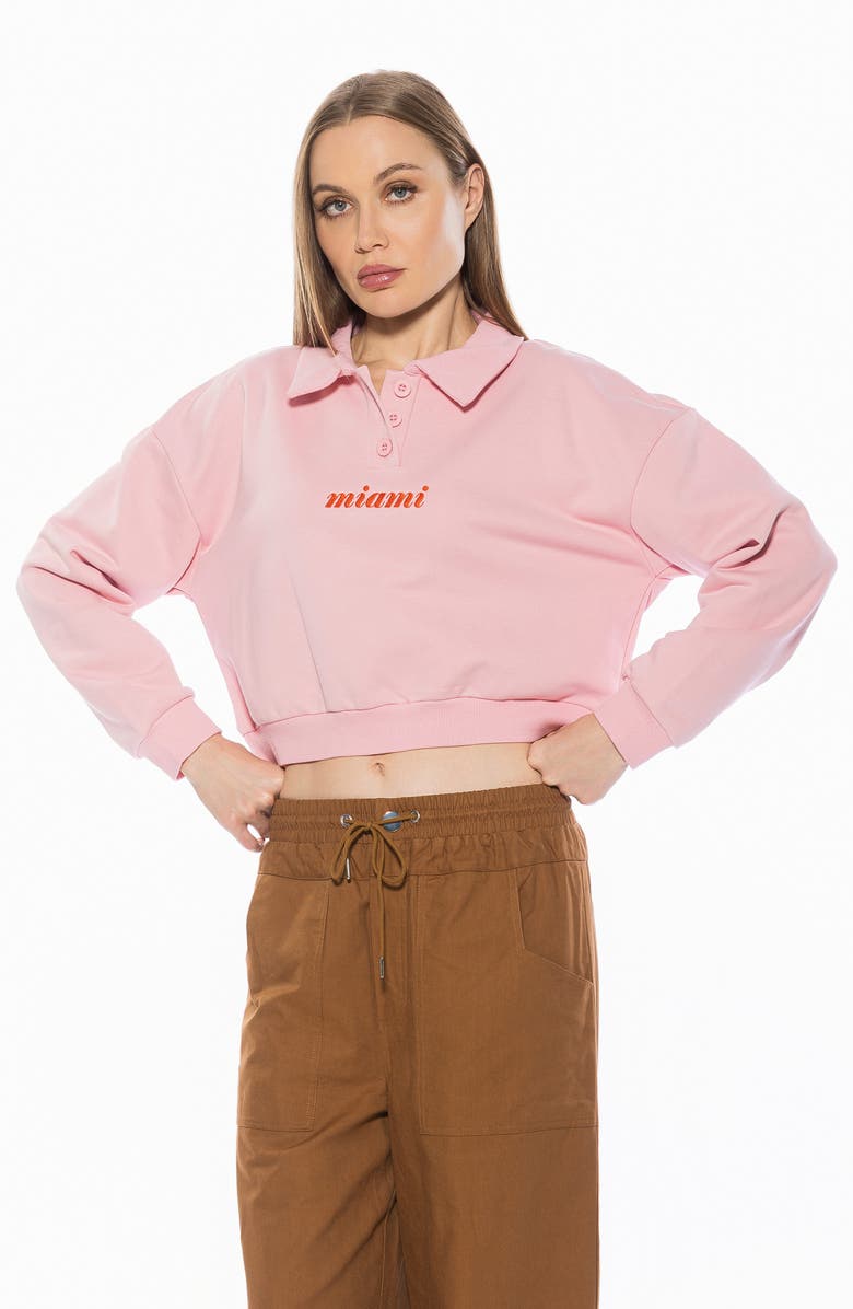 Alexia Admor Kario Crop Polo Sweatshirt, Alternate, color, Pink