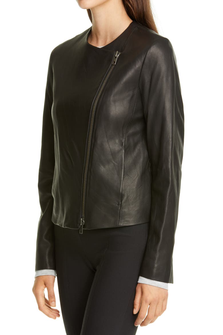 Zip Cross Front Leather Jacket, Alternate, color, BLACK