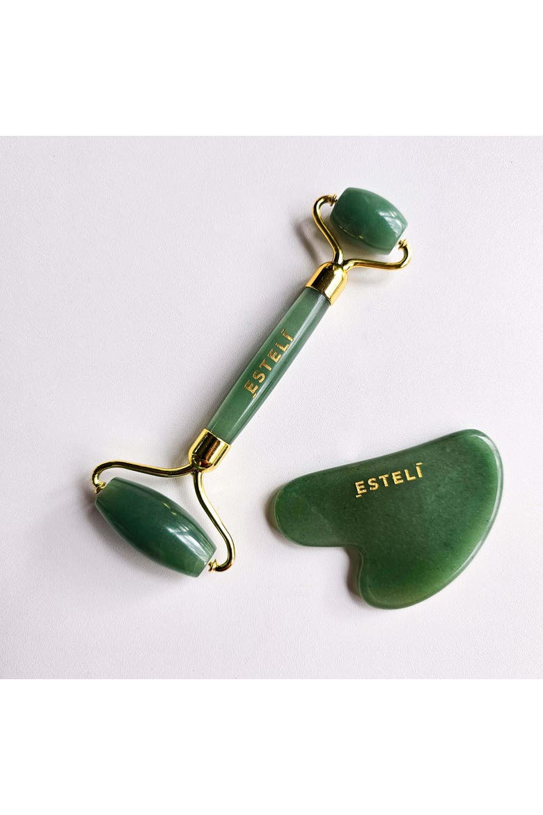 Aventurine Roller and Gua Sha Set, Alternate, color, Dark Green
