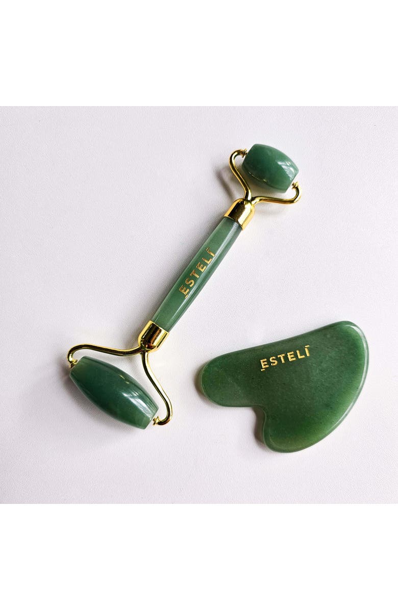 Esteli Aventurine Roller and Gua Sha Set, Alternate, color, Dark Green