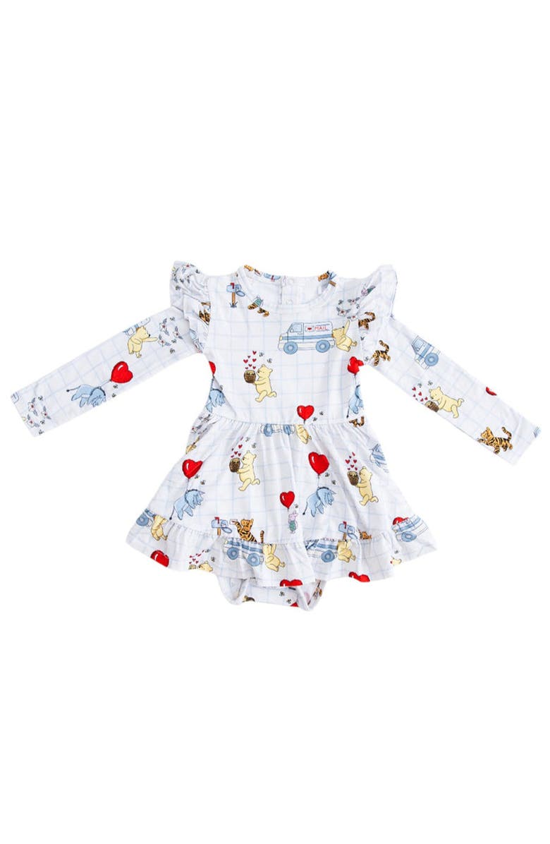 Charlie Lou Baby<sup>®</sup> Toddler Girl's Valentine's Day Winnie the Pooh Hundred Acre Love Letters Twirl Ruffle Dress with Bodysuit, Main, color, White