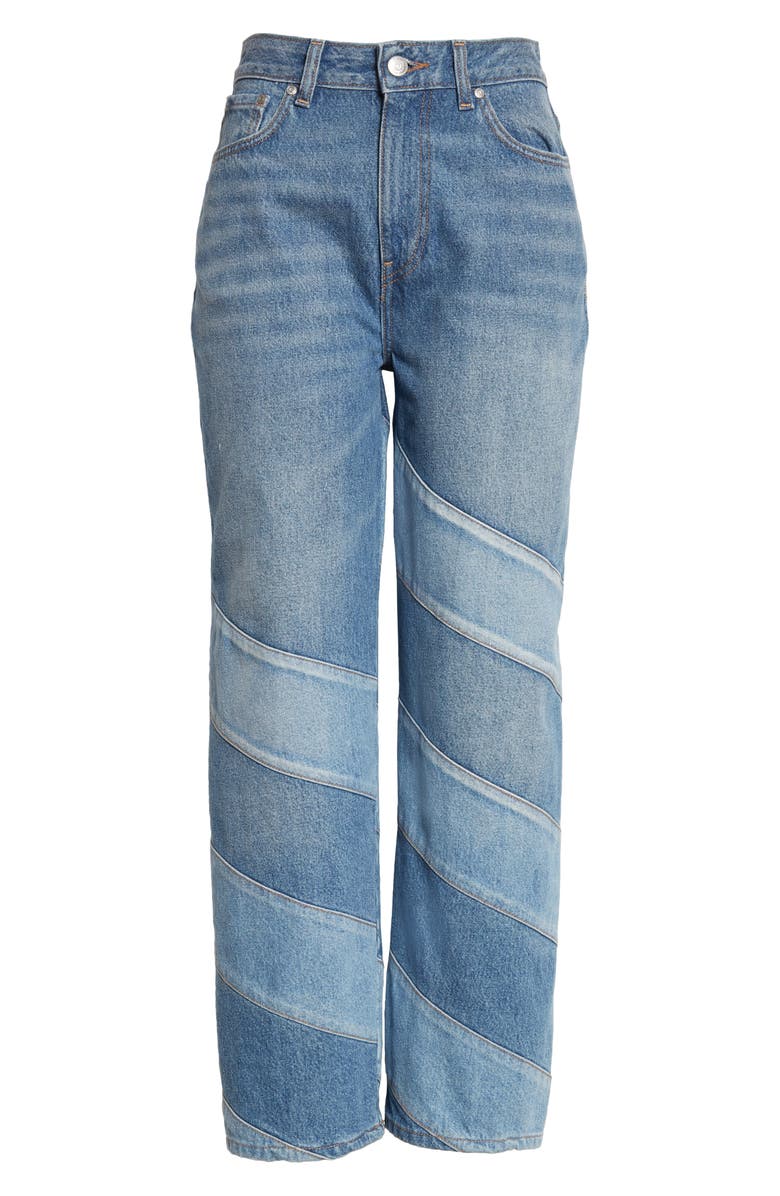 Ganni Misy Patchwork Crop Nonstretch Organic Cotton Jeans, Alternate, color,