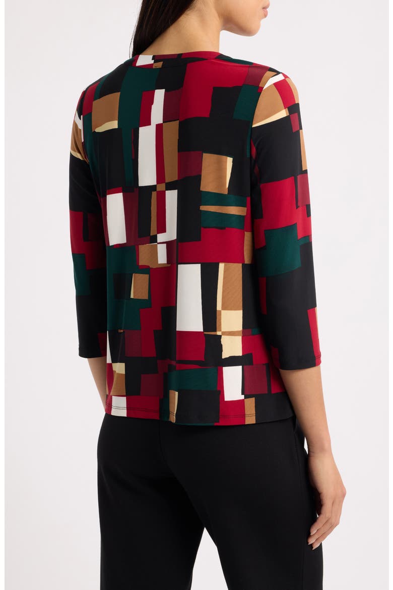 Split Neck Three-Quarter Sleeve Henley Top, Alternate, color, ANNE BLACK MULTI