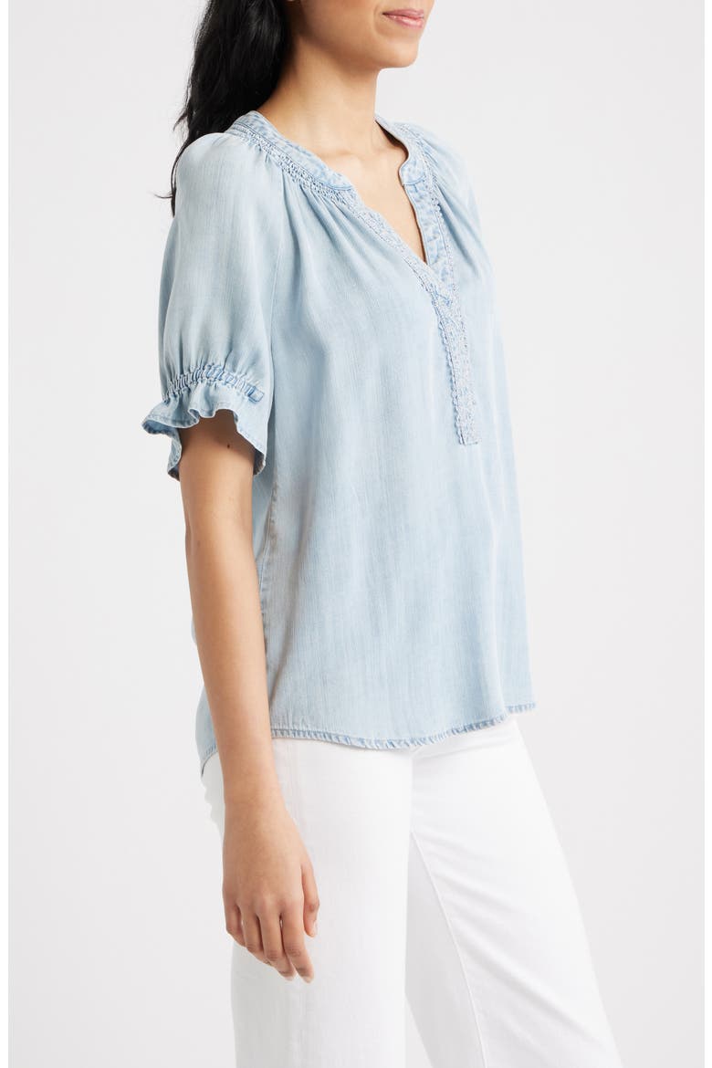 Smocked Embroidered Chambray Top, Alternate, color, POWDER BLUE