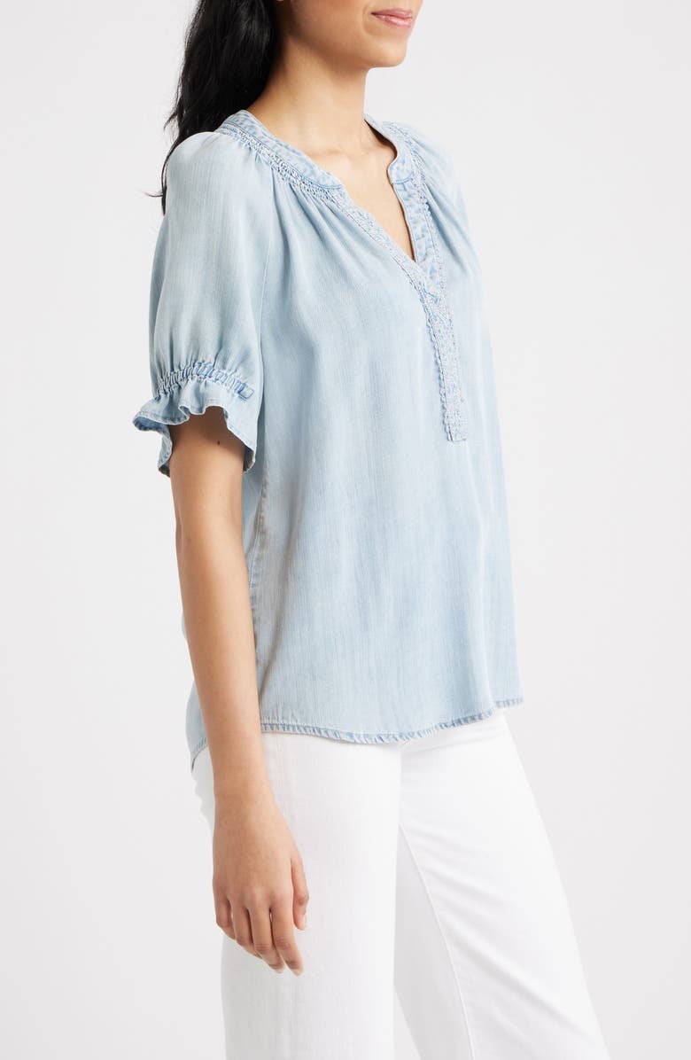 Wit & Wisdom Smocked Embroidered Chambray Top, Alternate, color, Powder Blue