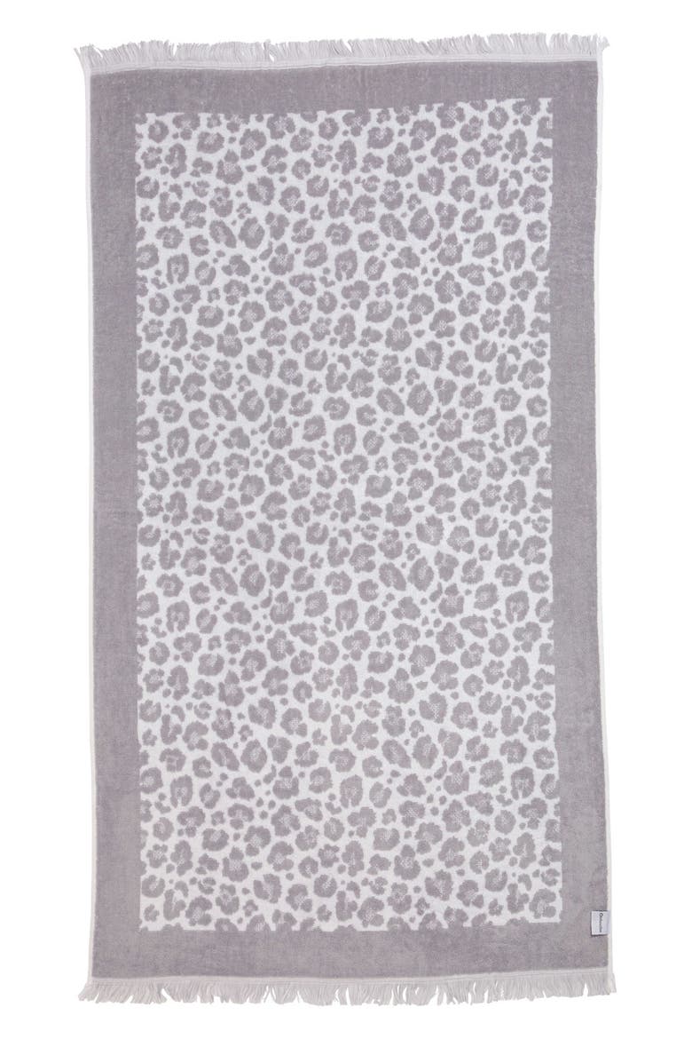 Leopard Print Organic Cotton Full Terry Turkish Towel, Main, color, Grey