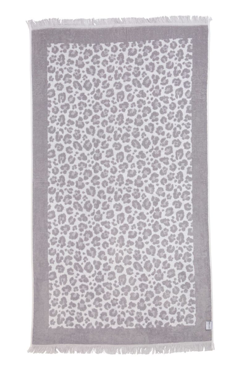 InfuseZen Leopard Print Organic Cotton Full Terry Turkish Towel, Main, color, Grey