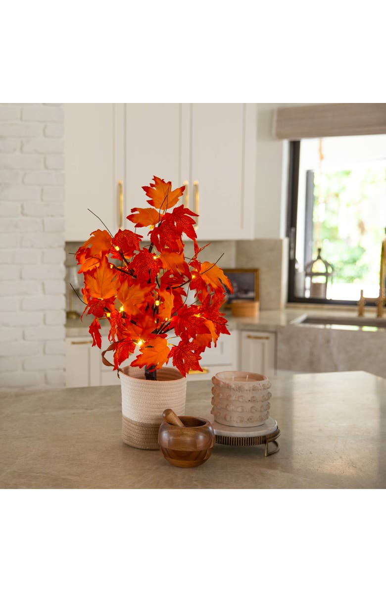 NEARLY NATURAL 2-ft Pre-Lit Bright Autumn Maple Artificial Fall Tree with 24 Warm White LED Lights and Detachable Base, Alternate, color, Orange