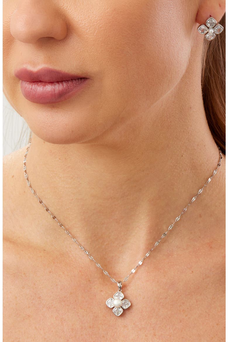 2-Piece Cultured Pearl & Cubic Zirconia Jewelry Set, Alternate, color, WHITE