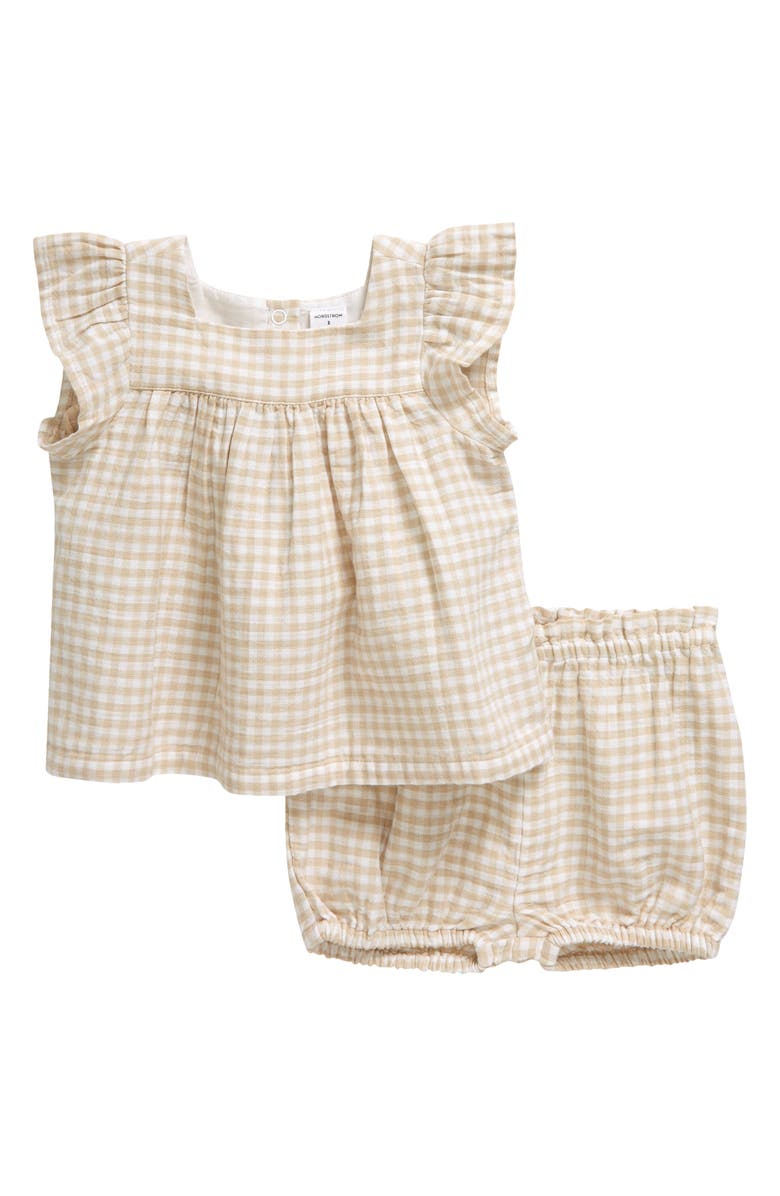 Nordstrom Cotton Gingham Top & Bloomers, Main, color, 