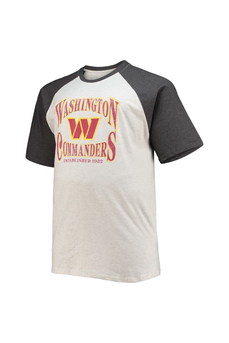 Men's Fanatics Branded Oatmeal/Heathered Charcoal Washington Commanders Big & Tall Wordmark Raglan T-Shirt, Alternate, color, Oatmeal