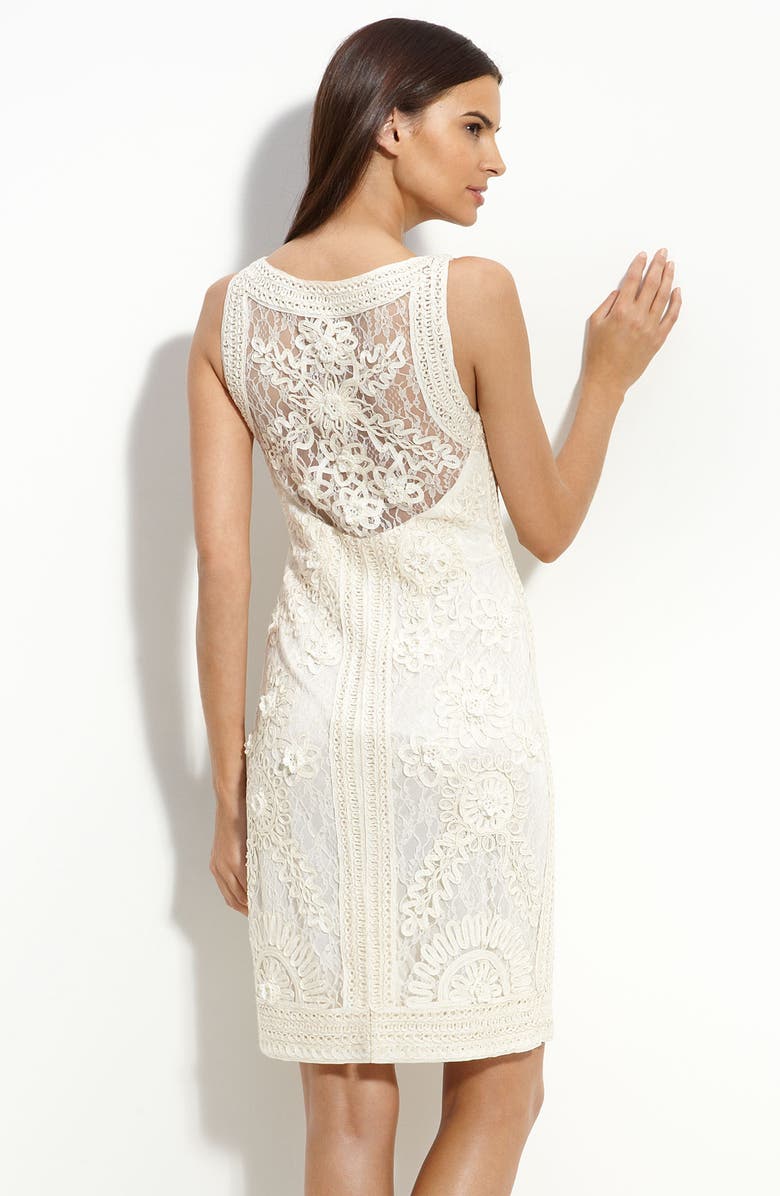 Sue Wong Illusion Bodice Lace Sheath Dress, Alternate, color,