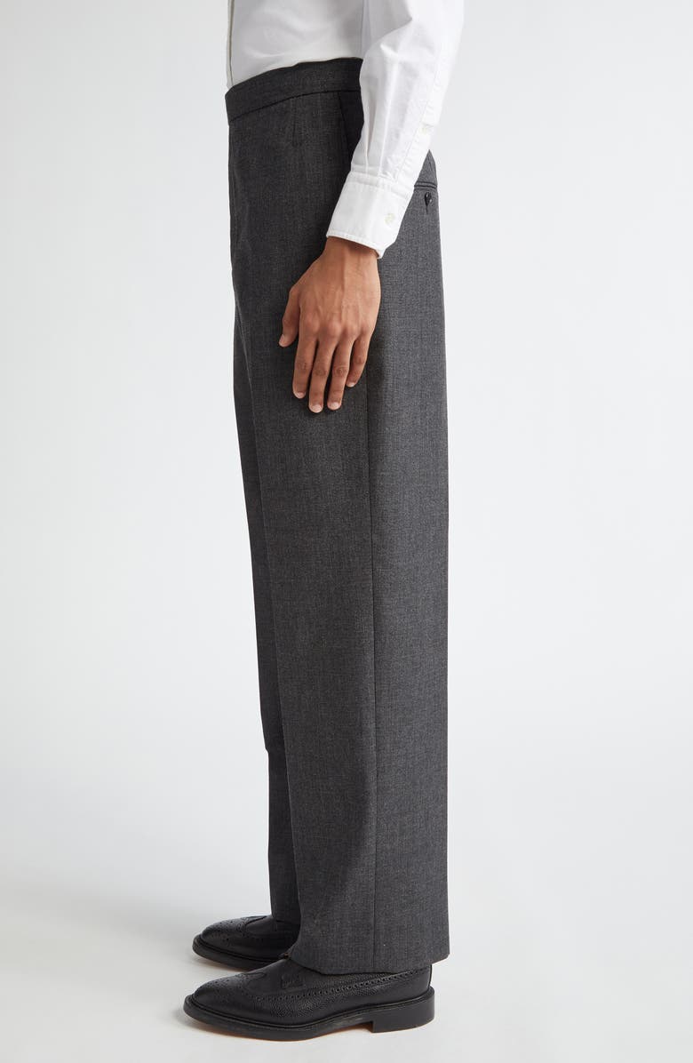 Thom Browne High Waist Back Strap Wool Trousers, Alternate, color, Dark Grey