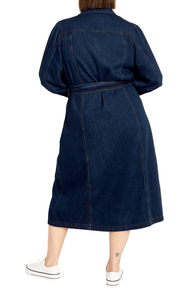 City Chic Oaklyn Belted Long Sleeve Denim Dress, Alternate, color, Mid Denim