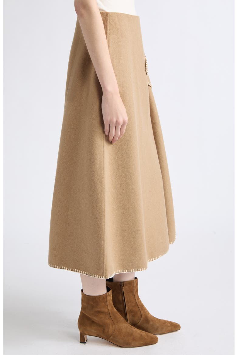 Blanket Stitch Wool Blend Wrap Midi Skirt, Alternate, color, CAMELETTO