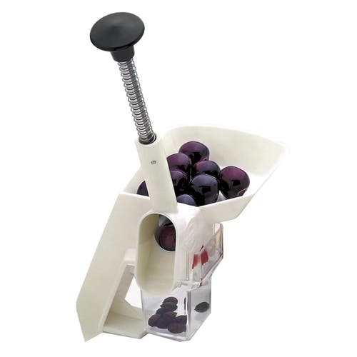 Norpro Deluxe Automatic Feed Cherry Pitter With Clamp And Catch Hopper In White