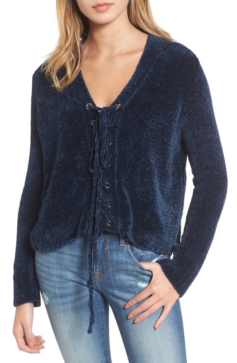 Lost + Wander Maya Chenille Lace-Up Sweater, Main, color,