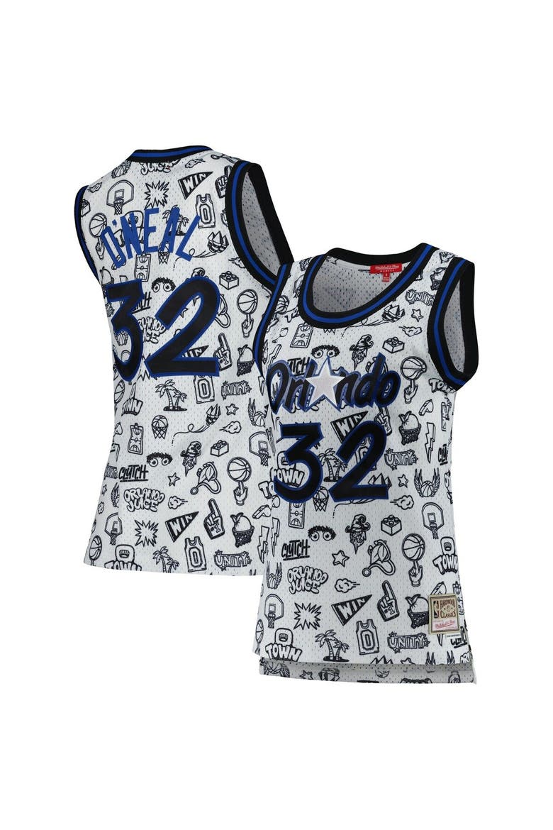 Women's Mitchell & Ness Shaquille O'Neal White Orlando Magic 1994 Doodle Swingman Jersey, Main, color, White