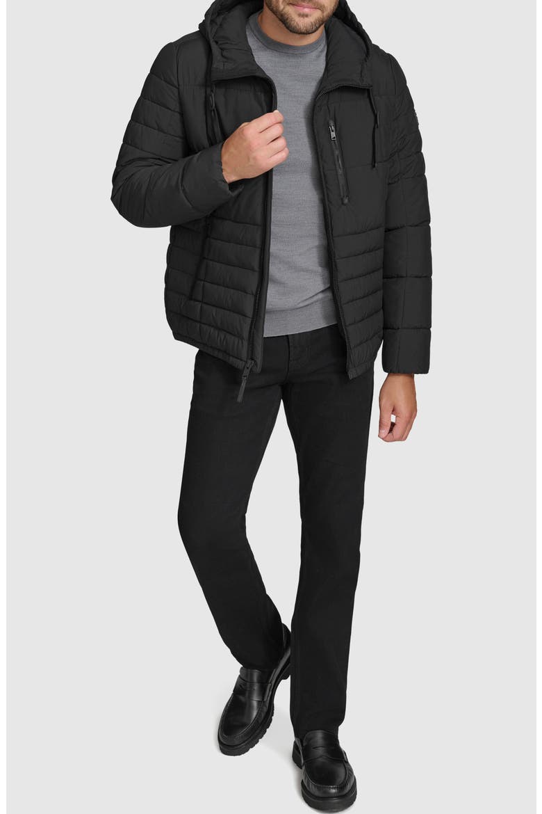 Mixed Quilting Hooded Jacket, Alternate, color, BLACK