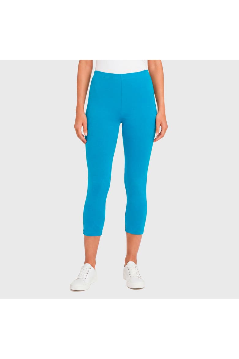 Women's Soft 100% Cotton Everyday Wear Capri Leggings, Main, color, Turquoise