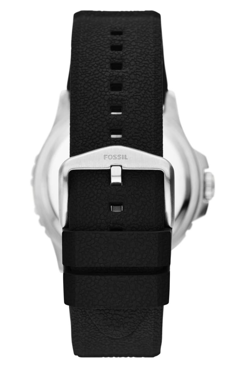 Blue GMT Silicone Strap Watch, 46mm, Alternate, color, BLACK