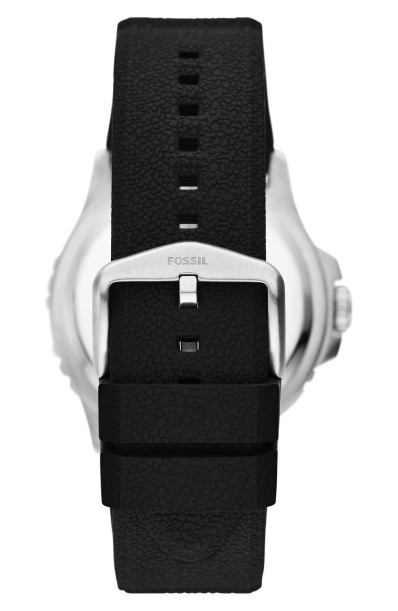 Fossil Blue GMT Silicone Strap Watch, 46mm, Alternate, color, Black