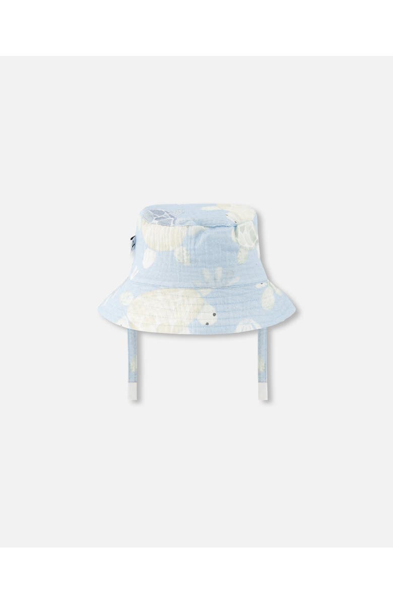 Deux par Deux Cotton Muslin Turtle Print Hat, Alternate, color, Blue Turtle Print