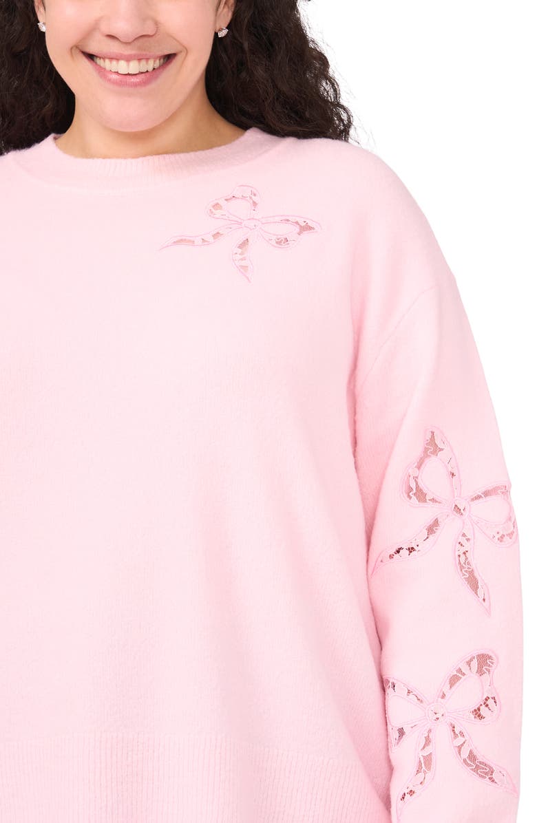 CeCe Lace Bow Inset Sweater, Alternate, color, Pink Horizon