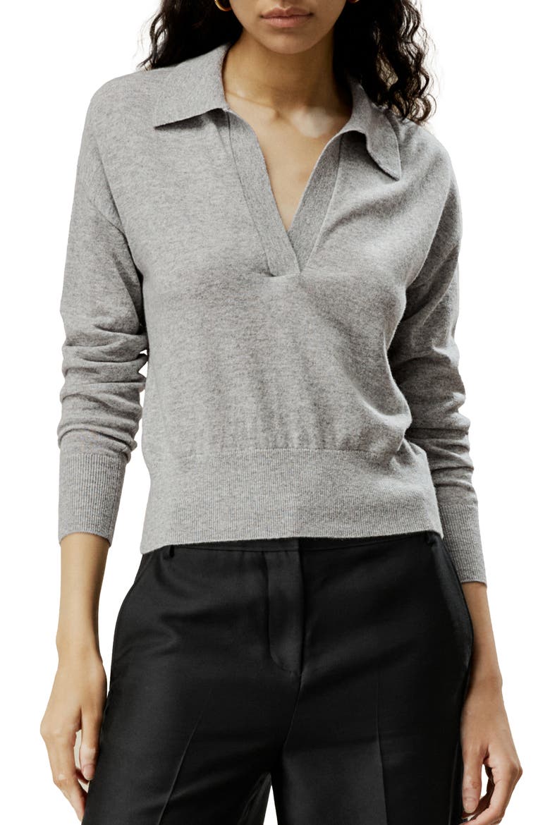 Women's Cashmere Polo Shirt, Main, color, Light Gray