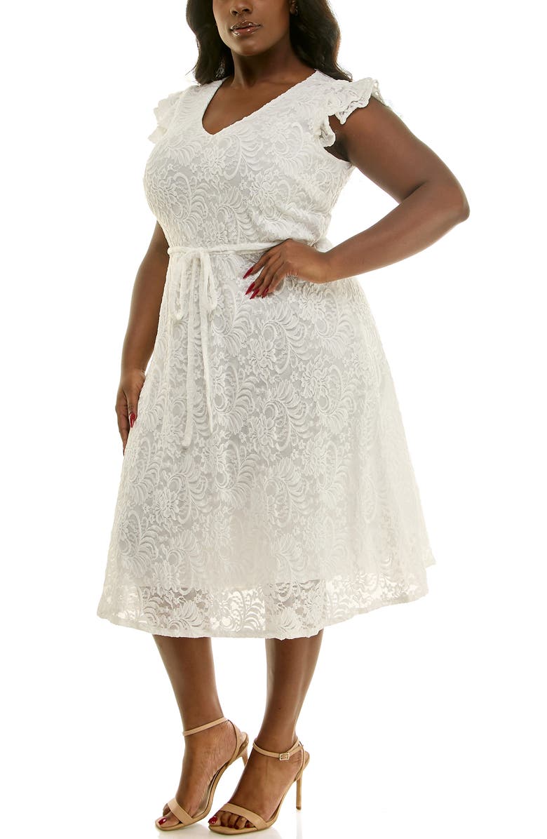 Nina Leonard Lace Fit & Flare Dress, Alternate, color, White