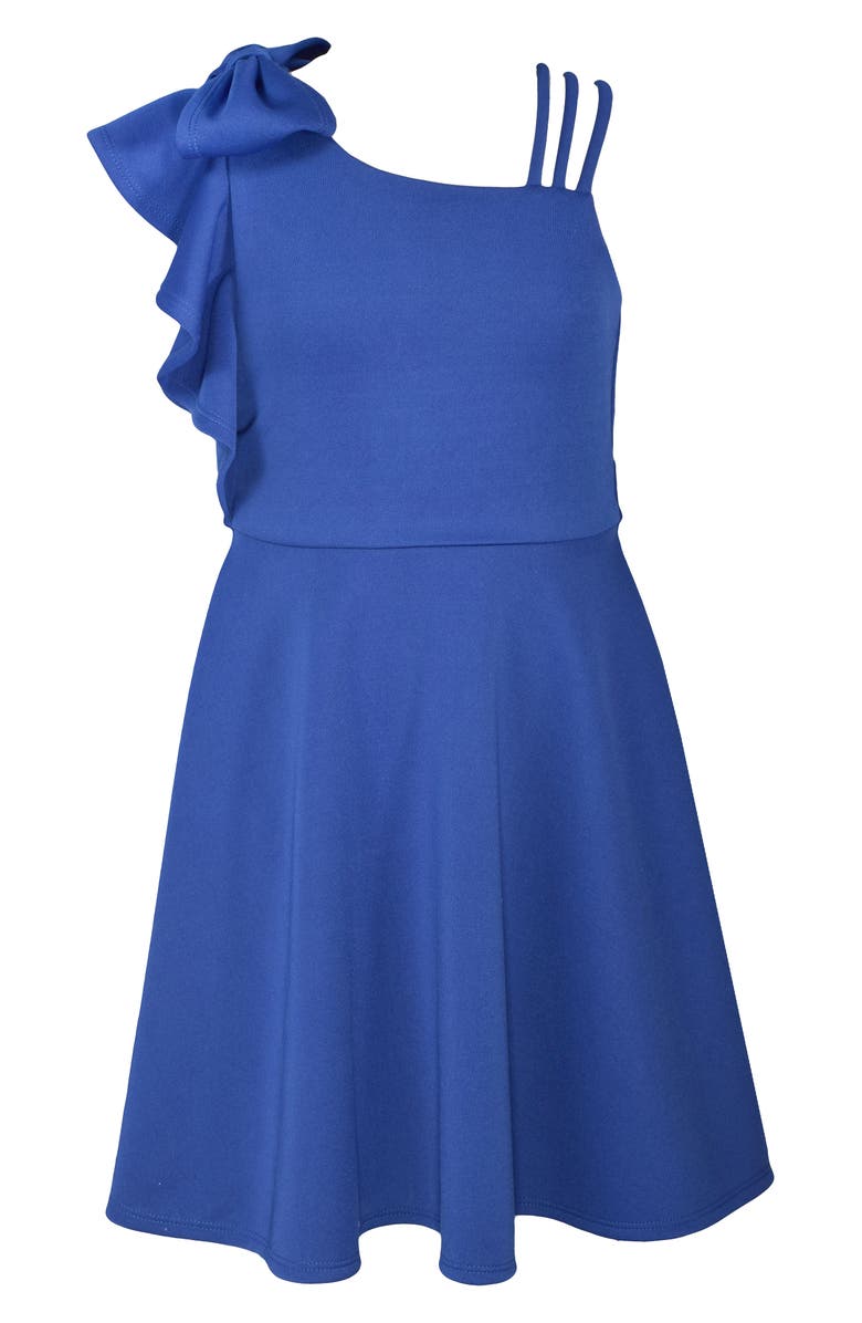 Bonnie Jean Kids' One-Shoulder Scuba Dress, Main, color, Roy