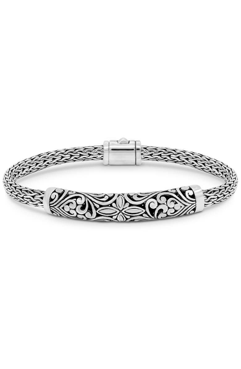 DEVATA Bali Filigree with Dragon Bone Oval 5mm Chain Bracelet in Sterling Silver, Main, color, Silver