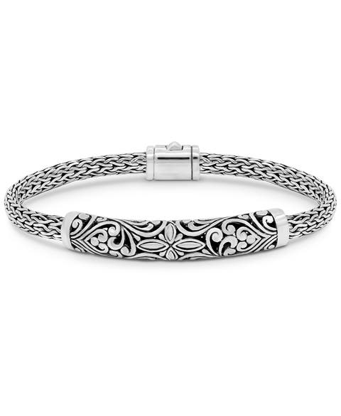 Bali Filigree with Dragon Bone Oval 5mm Chain Bracelet in Sterling Silver
