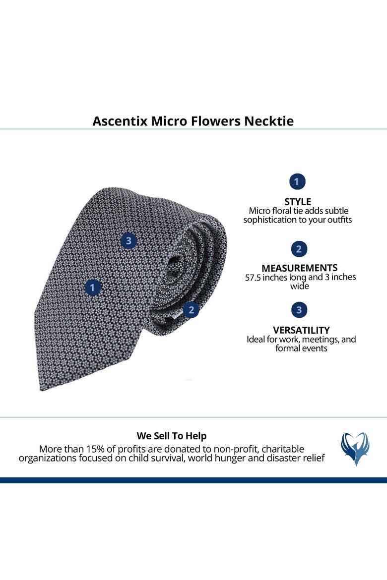 Micro Flowers Necktie, Alternate, color, Black