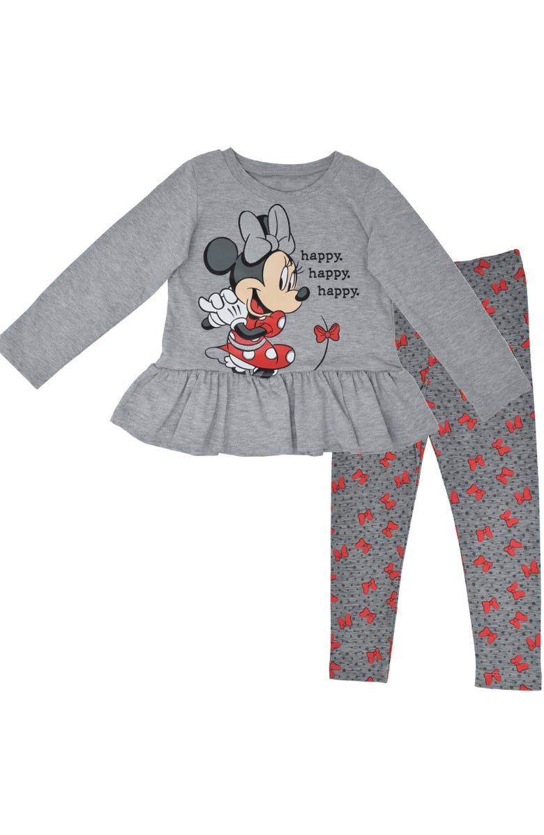Disney Long Sleeve T-Shirt 
Leggings Set, Main, color, Grey Bows Peplum