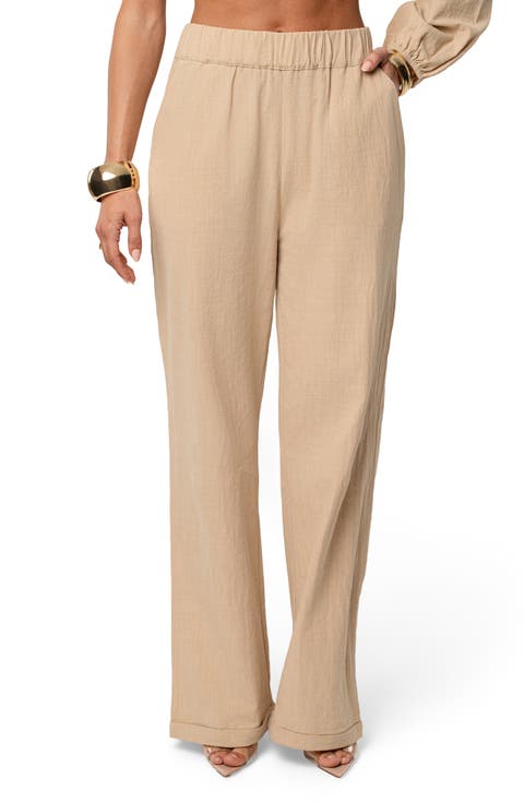 Coastal Tide Cotton One-Shoulder Top & Wide Leg Pants Set